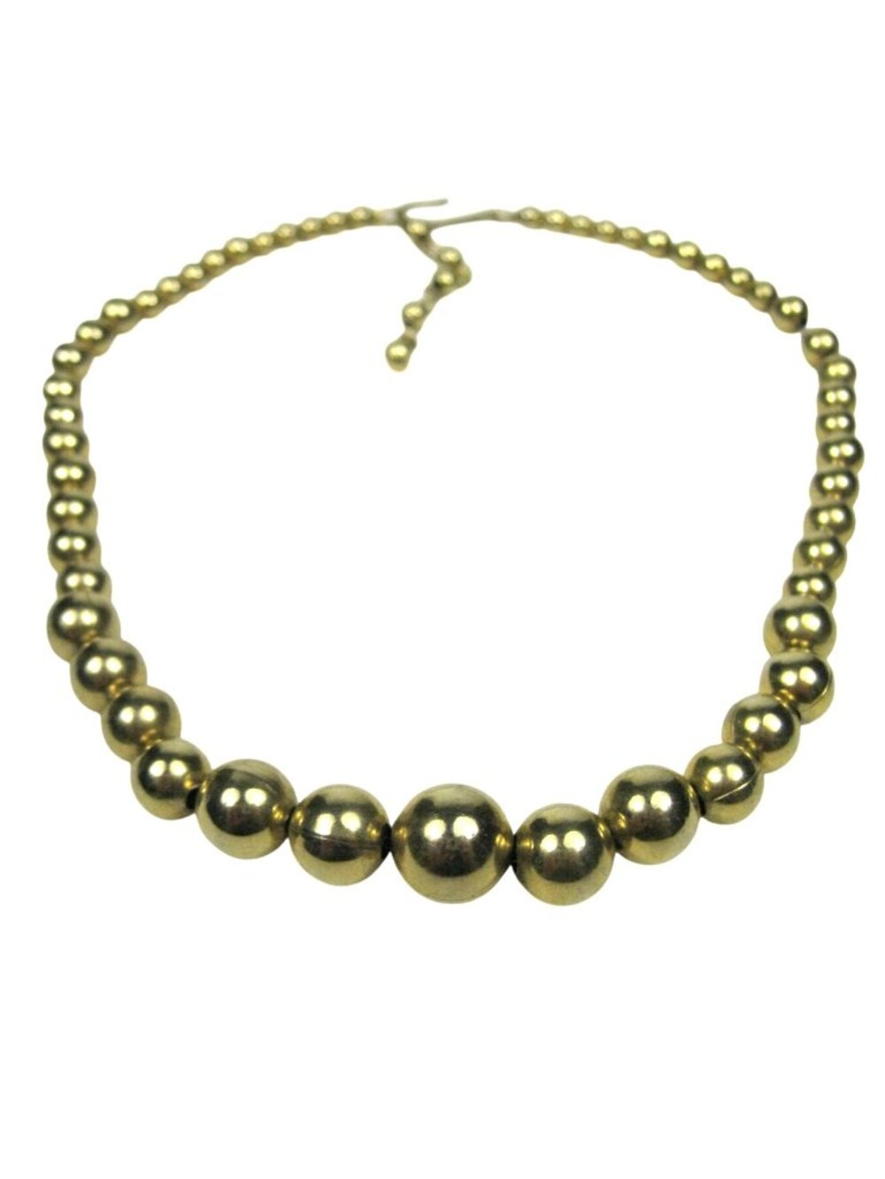Vintage 1940s Gold Tone Metal Beaded Necklace Graduated Choker 13 In ADJ to 15in